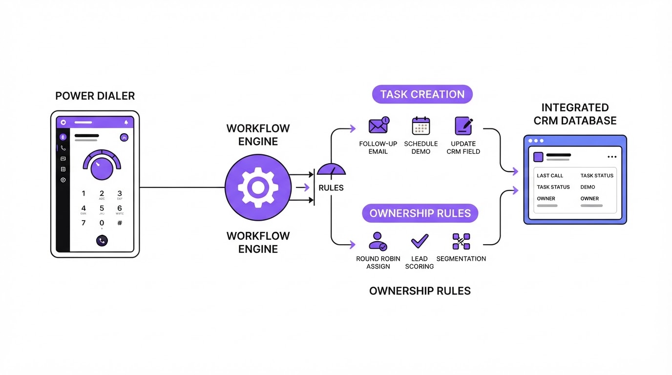 Connect power dialing to CRM tasks and ownership rules